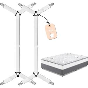 SYIPO 2 PCS Bed Sheet Straps, Adjustable Extended Bed Sheet Fasteners Fitted Sheet Clips, Nonslip Extra Strong Elastic Fasteners with Iron Clips Sheet Holder Straps | Easy Install on Bed Sheets, White