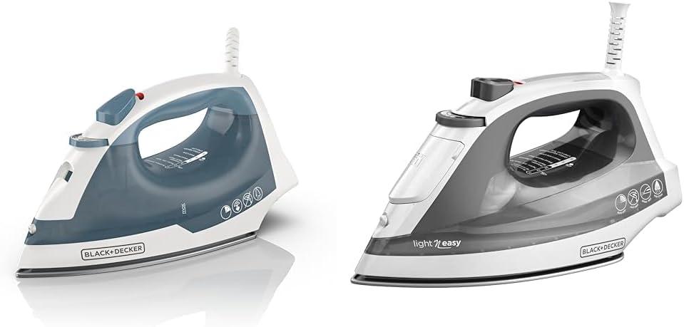 BLACK+DECKER Easy Steam Compact Iron, IR40V, Nonstick Plate, SmartSteam, Anti-Drip, Auto Shutoff & Light N Easy Compact Steam Iron, IR1020S, Stainless Steel Soleplate, Spray Mist