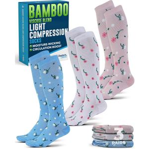 Doctor's Select Bamboo Viscose Light Compression Socks for Women & Men - 3 Pairs, 8-15 mmHg Compression Socks, Knee High (Large)