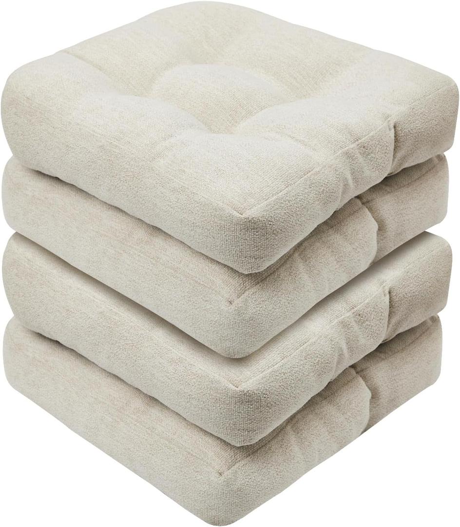 Basic Beyond Chair Cushions for Dining Chairs, Non-Slip Chair Pads, Thick Seat Cushions for Dining Room Chairs, Kitchen Chair Cushions Set of 4, 17" x 17" x 4", Beige