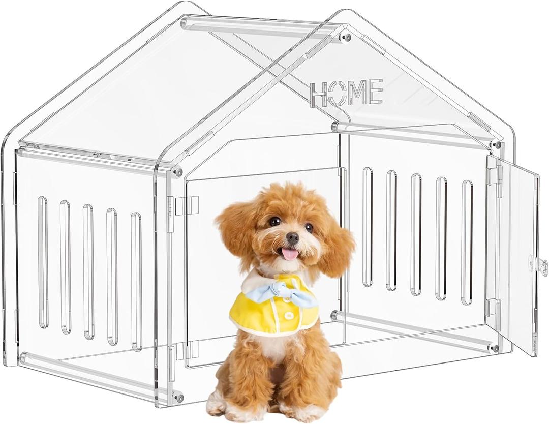 Acrylic Dog House Indoor.Clear Dog Crate for Small Dogs, Modern Indoor Dog Kennel for Most Small Dog Cat Pet (Clear, 15.7 * 21.5 * 27 inch)