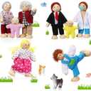 Skylety 10 Pcs Wooden Dollhouse Set of Mini People Figures Dollhouse Dolls Wooden Doll Play Figures Accessories(Rustic Style)