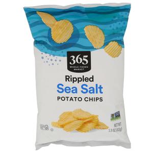 3 x 365 by Whole Foods Market, Potato Chips Rippled Sea Salt Snack Cali Only, 1.5 Ounce (EXP 09/18/26)
