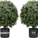 Artificial Boxwood Ball Topiary Tree, Set of 2 Boxwood Ball-Shaped Artificial Topiary, for Porch Outdoor or Indoor