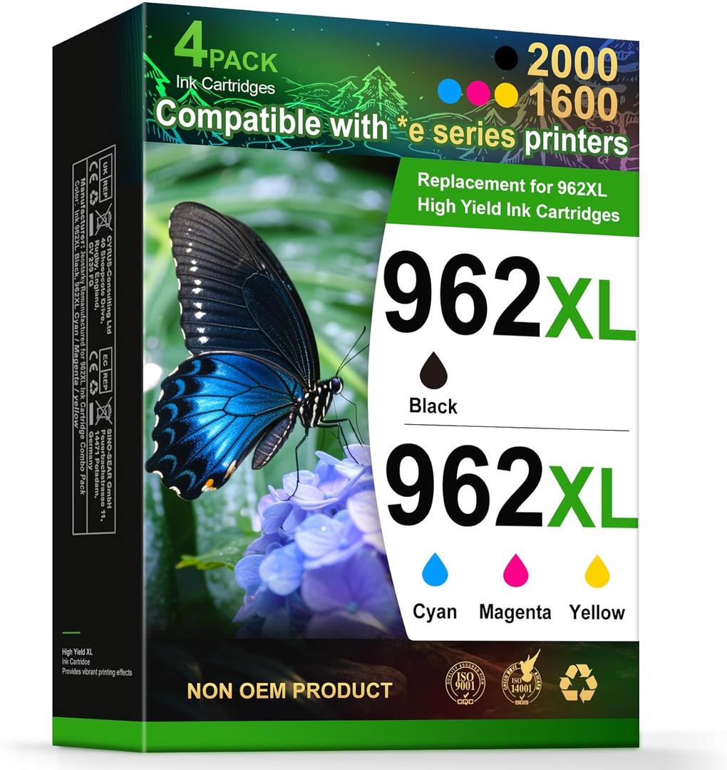 962XL Ink Cartridges Combo Pack Remanufactured for HP 962 Ink Work with *e Series Printers That Activated hp+ Service for HP OfficeJet Pro 9015e 9018e 9010 9025 9020 Series Office Printers (4 Pack)
