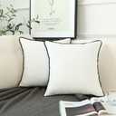 LIGICKY Set of 2 White Velvet Throw Pillow Covers Modern Minimalist Style Solid Decorative Black Rope Edging Soft Square Cushion Cases for Sofa Bedroom Party Dcor, 18 x 18 inch