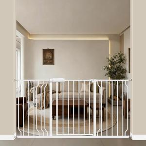 WAOWAO Baby Gate 57.48-62.17" Extra Wide Pressure Mounted Walk Through Swing Auto Close Safety White Metal Toddler Kids Child Dog Pet Puppy for Stairs,Doorways,Kitchen