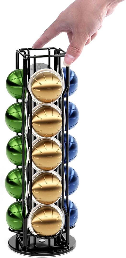 20 Vertuo Pods Coffee Pod Holder Compatible For Nespresso Vertuoline Stand Rack Holds Vertuo line Organizer Carousel 360-Degree Rotatable (Black)
