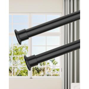 Tension Curtain Rod by EZFurni, 2 Sets 42-123 Inches, Heavy Duty Tension Rods for Windows, No Drilling Adjustable Curtain Rod for Patio, Hold Up Blackout Curtains and Non Slip, Black