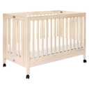 Babyletto Maki Full-Size 2-in-1 Portable Folding Crib with Toddler Bed Conversion Kit in Washed Natural, Greenguard Gold Certified