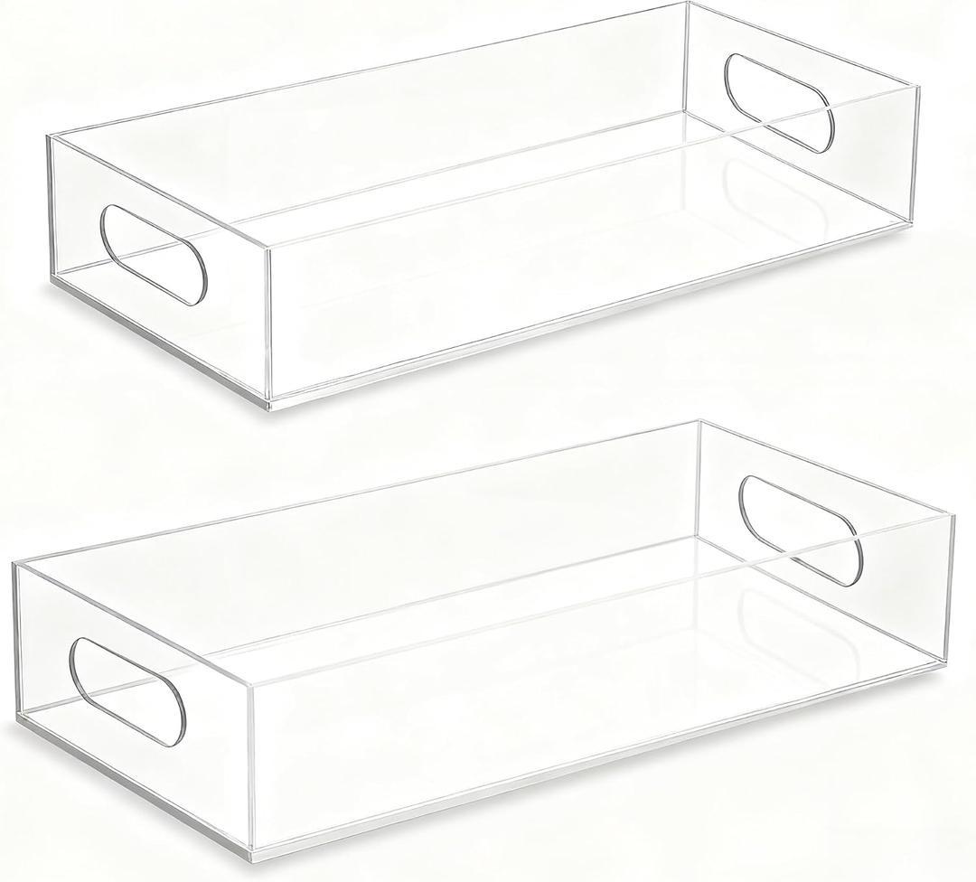 Acrylic Tray 2 PCS Toilet Tank Tray Toiletpaper Basket Back of Toilet Organizer,for Bathroom Organization Clear Decor and Countertop Storage