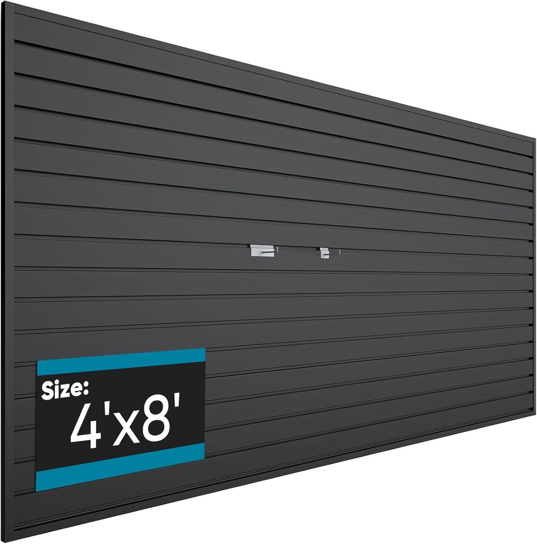 Brakki PVC Slat Wall Paneling 4x8 ft, Garage Organizer Storage System, Black Slatwall Panels for Garage Organization Product, Heavy Duty Wall Mounted Tool Storage for Home