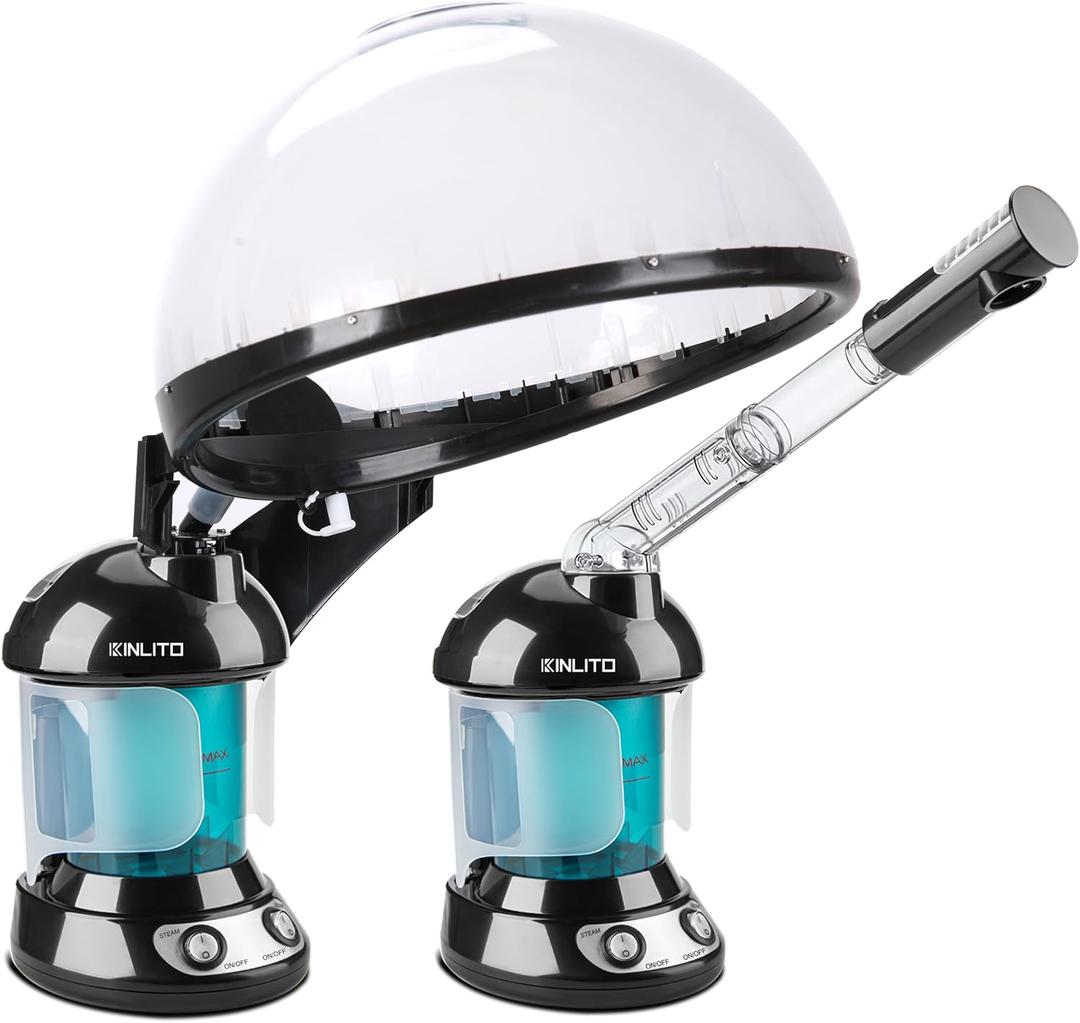 KINLITO 2-in-1 Hair and Face Steamer, Hair Steamer Humidifier for Deep Conditioning & Facial Steamer for Deep Cleaning, Tabletop Steamer with UV Ozone for Personal Care Use Home Spa Salon