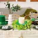 St. Patrick's Day Small Candle Rings, 6 Pcs Shamrock Wreaths with Glitter Shamrock Clovers for Table Centerpieces, Front Door, Wall, Window Indoor Outdoor Holiday Decor