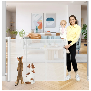 42 Inch Extra Tall Retractable Baby Gates with Reinforced Strips 55 Inch Wide Outdoor Retractable Dog Gate No Sag Extra Tall Baby Gate for Doorway Anti-Scratch Mesh Gates for Kids or Pets, White