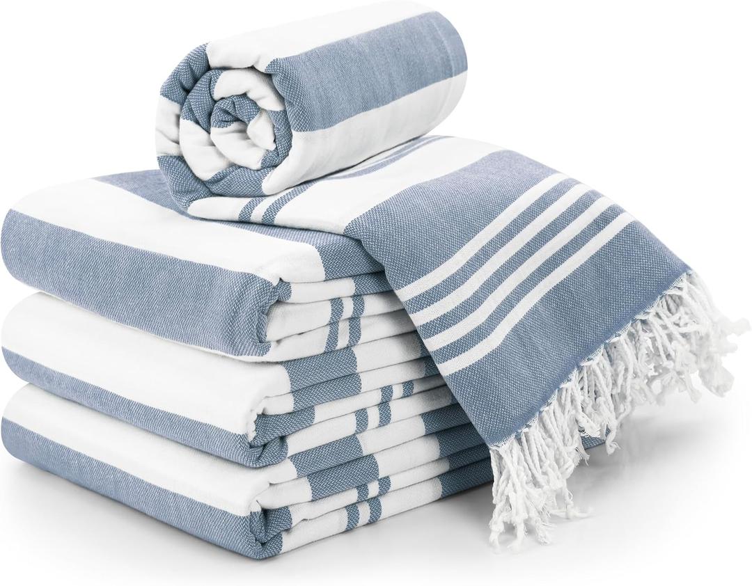 Utopia Towels - 4 Pack Turkish Beach Towel (40 x 72 Inches) - 100% Cotton Big Beach Towels Oversized - No Sand, Lightweight & Quick Dry - Prewashed for Soft Feel (Denim Blue)