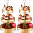 Dandat 2 Pcs Cupcake 3 Tiered Metal Dessert Stand Round Cupcake Tower Cake Holder Stand Tiered Serving Tray for Wedding Baby Shower Birthday Tea Party Table Decor(Gold)