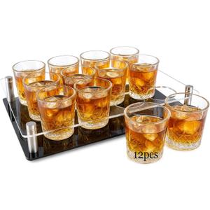 Ruckae 12 Pack 1.5oz Shot Glasses Set with Tray Crystal Shot Glass Bulk Clear Cone Shot Glasses for Whiskey