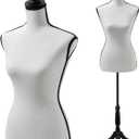 Manikin 49.6”-63.4”Height Adjustable Female Dress Model Display Torso Body Wooden Tripod Stand Clothing Forms High Density Foam Portable Display Mannequin (Cream), Black