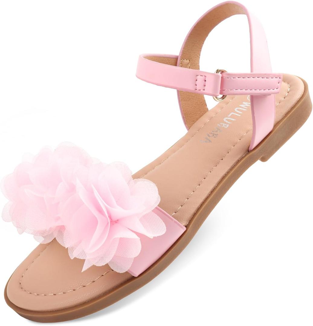 Wulubaba Flower Sandals for Girls Open Toe Toddler Dress Sandals | Buckle Strap, Summer Shoes, Flower Girl Wedding Party, Toddler Girl, Little Kid (Pink)