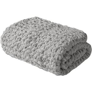 Madison Park Chenille Chunky Knit Handmade Throw Blanket, Luxuriously Soft Gift Blankets, Cottage Style Room Dcor, Lightweight & Breathable All Seasons Throw Blanket for Couch, 50" W x 60" L Grey