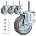 Heavy Duty Threaded Stem Casters Set of 4, 3 Inch Caster Wheels with Brake, Swivel Wheels for Furniture, Replacement Casters for Workbench, Cart, Cabinet and Equipment (Diameter 3/8", Length 1-1/2") (Grey)