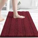 Grandaily Chenille Striped Bathroom Rugs 30x20, Extra Thick and Absorbent Bath Mats, Non-Slip Soft Plush Shaggy Shower Carpet, Machine Wash Dry, Bath Rug for Bathroom, (Medium, Burgundy)