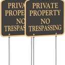 Large (2 Pack) No Trespassing Signs Private Property, Metal, Aluminum, Includes Metal Yard Stakes for Easy Installation, 12x12 Inches