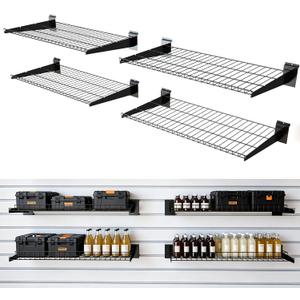 NeatiEase Heavy Duty Metal Slatwall Shelves 24"x16.5", 4PCS, Black