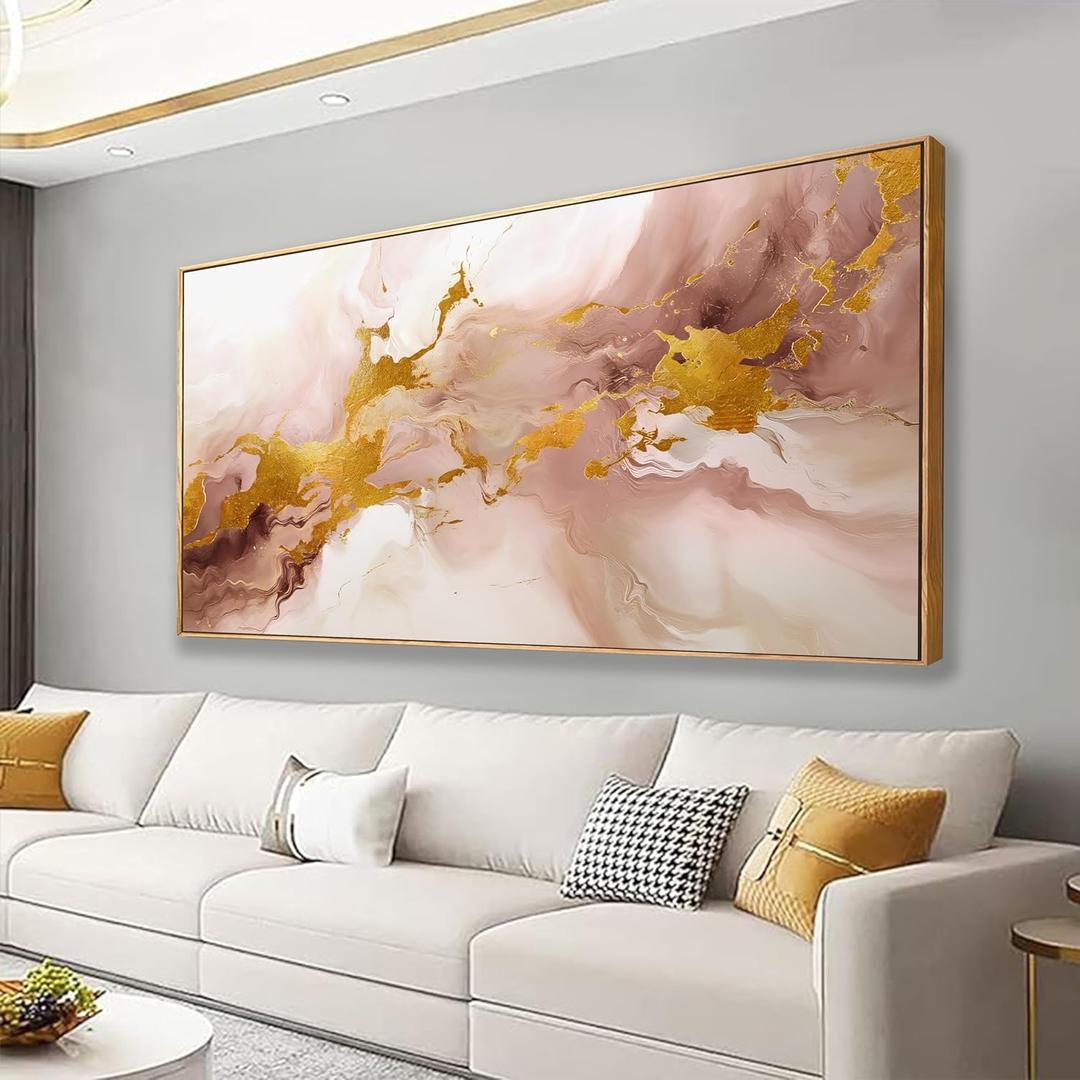 Abstract Wall Art Gold and Pink Modern Artwork Wall Decor Art Framed Canvas Abstract Painting Suitable for Bedroom Office Living Room Kitchen Canvas Print Aesthetic 24x48 Can Be Hung (24L" x 48W")