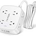 6 Ft Surge Protector Power Strip - 8 Widely Outlets with 4 USB Ports, 3 Side Outlet Extender with 6 Feet Extension Cord, Flat Plug, Wall Mount, Desk USB Charging Station, ETL,White