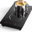 GIHETKUT Double Induction Cooktop,110V 2 Burner Induction Cooktop,2300W Electric Stove Top with Independent Control, Ultrathin Body, 9 Temperature, Multiple Power Levels, 2 Hour Timer, Safety Lock
