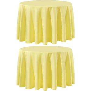 Round Tablecloth 120 Inch 2 Pack Yellow Tablecloths Washable Decorative Linen Polyester Table Clothes Cover for Dining Table Banquets Buffet Parties and Wedding