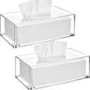 Yopay 2 Pack Acrylic Tissue Box Holder, Rectangle Tissue Box Cover with Magnetic Bottom, Clear Acrylic Facial Tissue Case Dispenser for Bathroom Kitchen Bedroom Vanity Restaurant Office