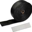 Black 2" x 50' Exhaust Header Heat Wrap Roll with 10PCS Stainless Steel Locking Ties for Motorcycle Cars Heat Shield