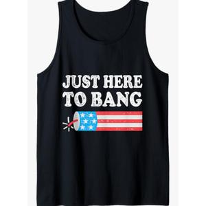 Just Here To Bang 4th July American Flag Tank Top Medium