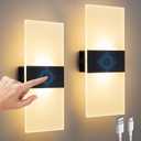 Wall Sconce Set of 2, Touch Control, 4000mAh Battery Operated Bedside Night Light, Dimmable Wall Lights for Bedroom, Rechargeable Magnetic Cordless LED Wall Lamp (Warm White Touch)