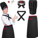 Hibachi Chef Hat and Apron Costume Set, Professional Complete Japanese Teppanyaki Costume with Tall Chef Hat (70 x 70 cm)