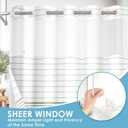 No Hook Boho Shower Curtain with Snap in Fabric Liner Set, Sage Green and White Striped Modern Double Layers Waterproof Fabric with See Through Top Window Open Grommet Bath Curtain 71x74 Inch