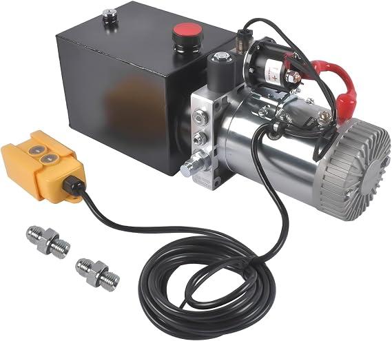 12V DC Hydraulic Pump Power Unit, 0.91 GPM Flow Rate, 8 Quart Metal Reservoir, Single Acting, 3200 PSI Max Pressure, SAE #6 Ports for Dump Trailers, Car Lifts, DIY Hydraulic Systems