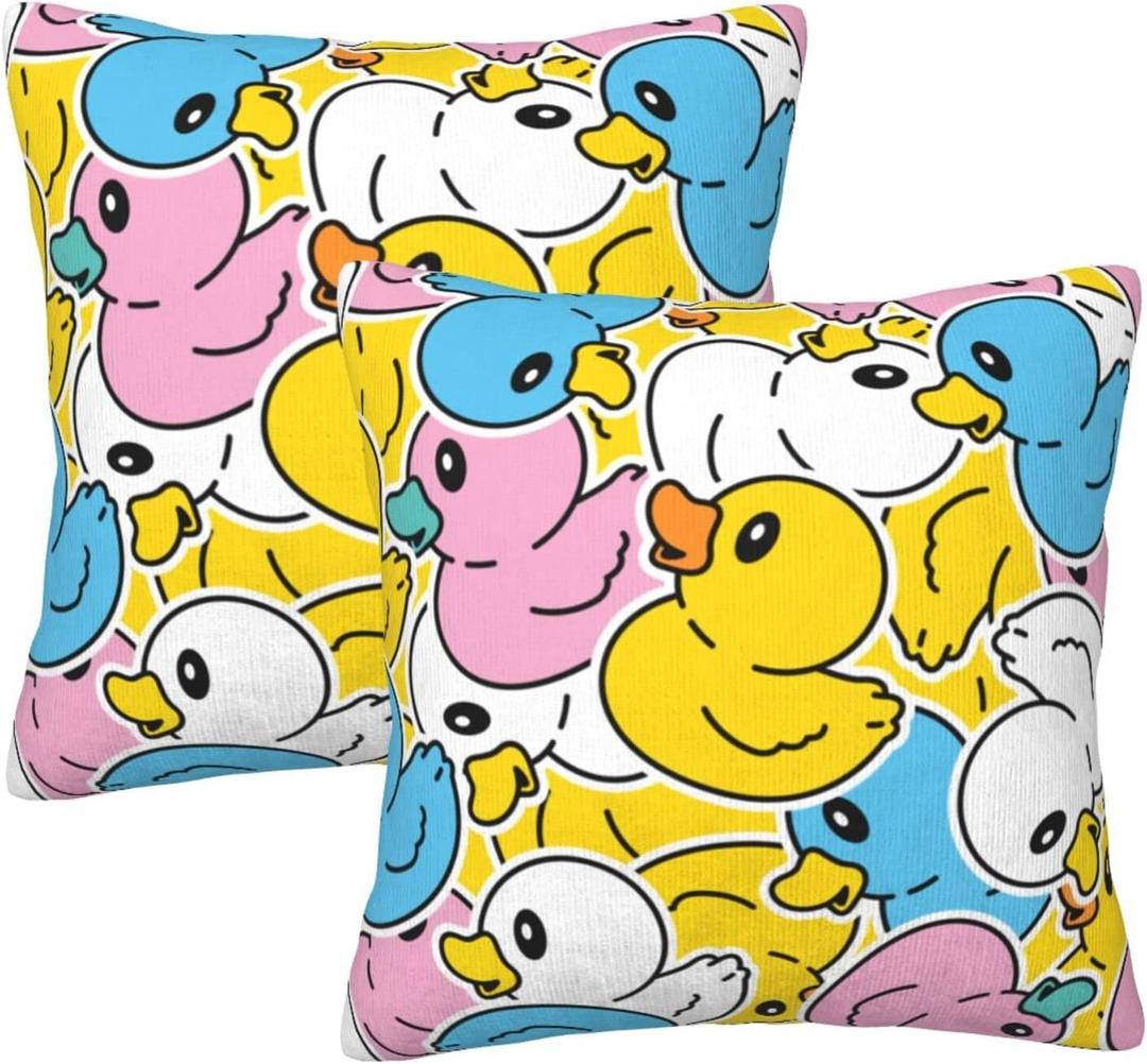 Fiokroo Colorful Rubber Ducks Throw Pillow Covers Set of 2 Cute Ducky Pillow Cushion Cases Square Pillowcases for Sofa Bedroom Living Room Car, 18 X 18 Inch