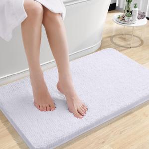 OLANLY Bathroom Rugs 24x16, Extra Soft Absorbent Chenille Bath Rugs, Rubber Backing Quick Dry, Machine Washable Bath Mats for Bathroom Floor, Tub and Shower, Home Decor Accessories, White