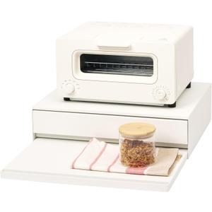 Yamazaki Home Tower Kitchen Countertop Organizer Appliance Stand With Drawer And Pull-Out Shelf - Steel (White)