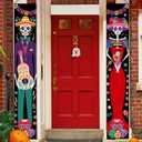 2 Pieces Day of The Dead Decorations Porch Sign Door Banner, Dia De Los Muertos Decor Mexico Party Decorations for Altar,, Halloween Welcome Hanging Flag Indoor Outdoor Decor for Front Door 11.8x70.9