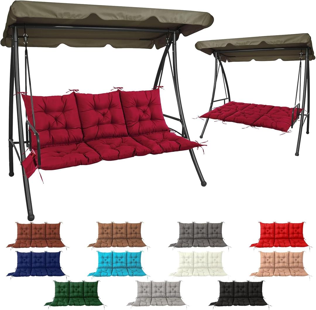 NACATIN 3 Seat Cushion for Outdoor Swing - 60x40 inches, 4" Thick Porch Swing Cushions with Ties and Storage Bag, Waterproof Bench Cushions for Patio, Outdoor, Backyard and Garden (Wine Red)