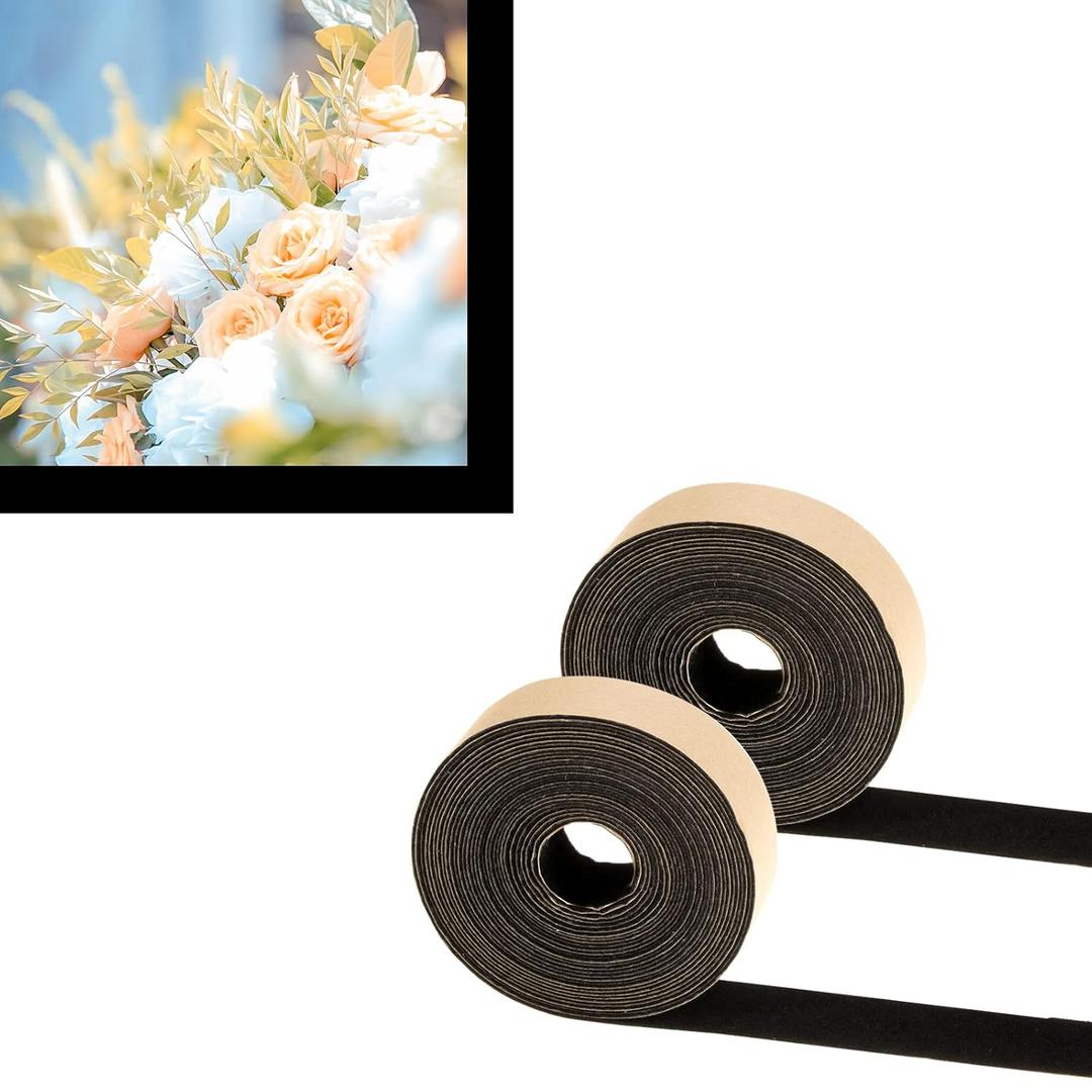1'' x 16ft Self Adhesive Polyester Felt Tape, Velvet Self-Stick Strips, Flocking Tapes Roll for DIY and Protecting Furniture, Projector Screen Border Absorbs Light (2 Rolls, Black)
