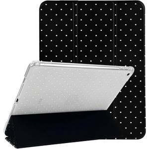 Lovmooful Compatible for iPad 9/8/7 (10.2-Inch,2021/2020/2019 Model,9th/8th/7th Generation) Case with Pencil Holder Cute Polka Dot with Aesthetic Design Soft TPU Trifold Stand Protective-Black