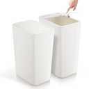 TIPGO Bathroom Trash Can with Lid, 4 Gallon / 15 Liter Small Garbage Can, Press Top Bin, Plastic Wastebasket with Pop-Up Lid for Bedroom, Living Room, Office (White, 2 Pack)