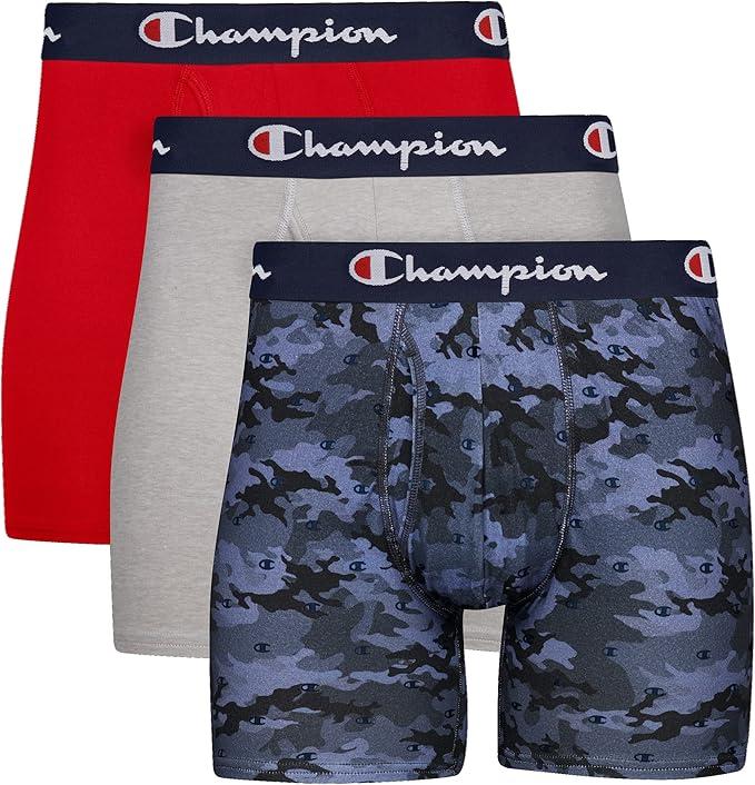 Champion Men's Underwear Boxer Briefs, Cotton Stretch, Total Support Pouch, MoistureWicking, No RideUp Fit, 3Pack L