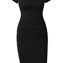 Missufe Women's Short Sleeve Ruched Casual Sundress Midi Bodycon T Shirt Dress, Size: Large